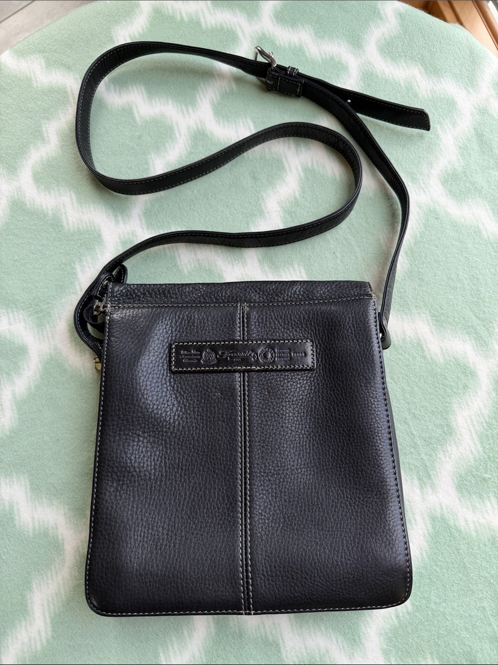 Fossil Black Pebbled Leather Crossbody Bag - 9x8x3”